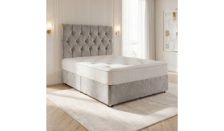 Somnior Chester Velvet Single Open Coil Divan Bed Set - Silver