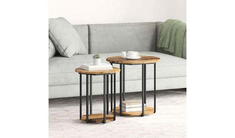Walplus Pack of 2 Shelf Metal End Table - Brown - 50 x 50 x 50.5 cm