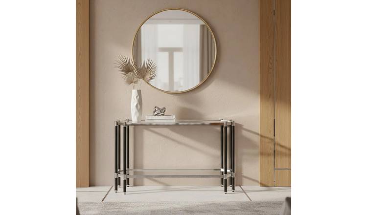 Orsina Allessi Glass Top Console Table – Black and Silver
