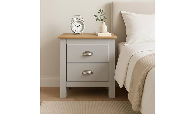 Home Treats Berlin 2 Drawer Bedside Table - Grey & Pine