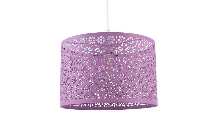Happy Homewares Lavender Lilac Moroccan Metal with Floral Pendant Shade - 29cm
