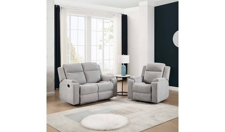 Furniture Online Orka Manual Recliner Fabric 1+2 Seater Sofa Set - Grey