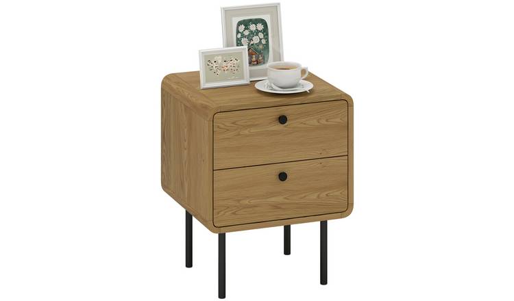 HOMCOM 2 Drawers Bedside Table with Steel Legs - Oak