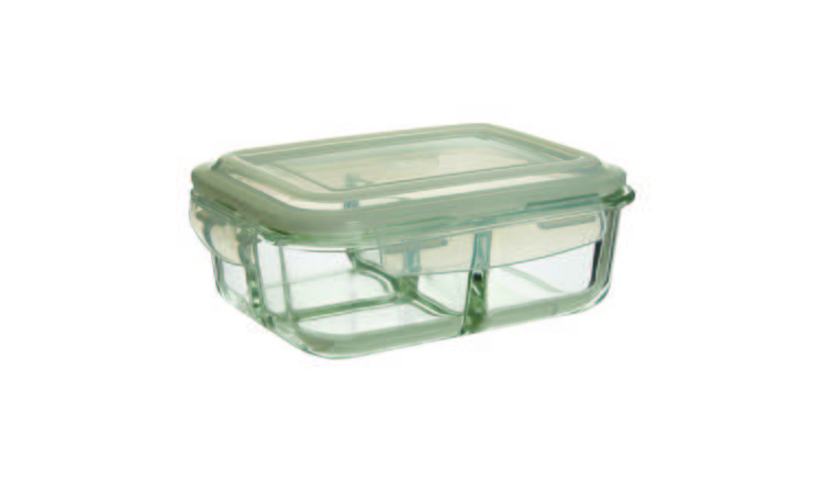 Orsina Freska 3 Section Rectangular Glass Container With Lid 1040 ml