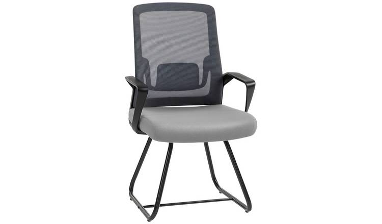 HOMCOM Metal Base Reception Chair with Mesh Back with Armrest - Dark Grey