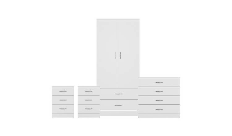 Vida Designs Riano Bedroom Set (Bedsides, 4 Drawer Chest, 2x2 Wardrobe) - White