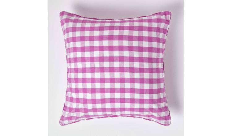 Homescapes Pink Block Check Cotton Gingham Cushion Cover - 60 x 60 cm