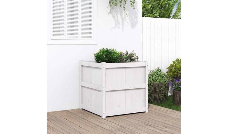 Walplus Wood Garden Planter - White V2 - 70 x 70 x 70 cm