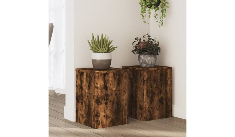 Walplus Pack of 2 Engineered Wood Plant Stand - Smoked Oak - 25 x 25 x 35 cm