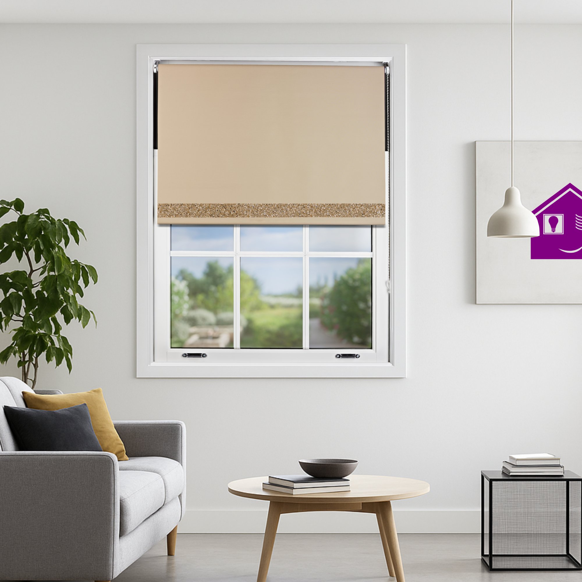 Furnished Cappuccino Blackout Roller Blind with Glitter Strip - 55 x 165cm - Image 1