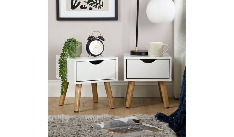 Home Source Boden Pair of 1 Drawer Bedside Tables - White