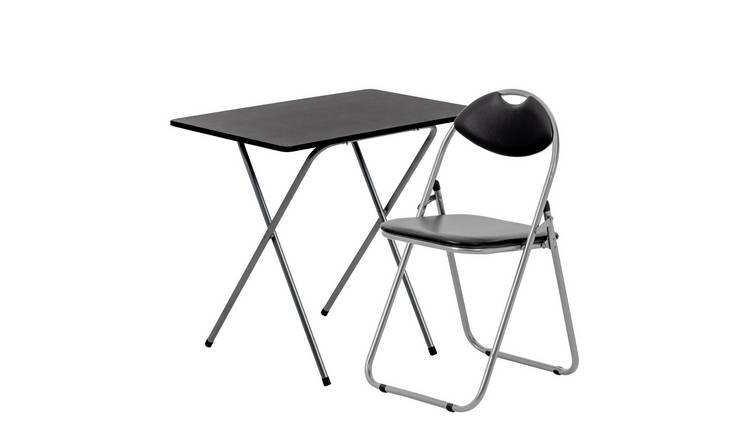 Harbour Housewares Wooden Folding Desk & Chair Set - Silver/Black