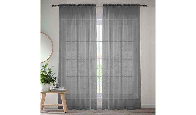 Tyrone Textiles Crystal Plain Slot Top Voile Panels - 140 x 137cm - Grey