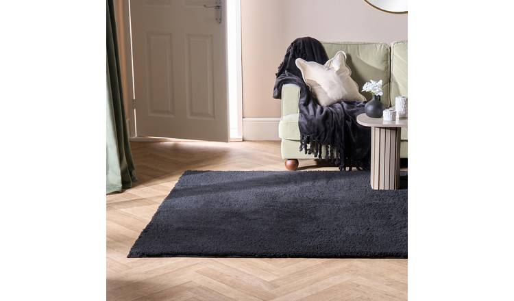OHS Cosy Teddy Non-Slip Rug - 80 x 150cm - Black