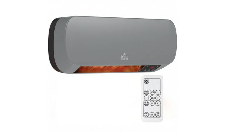 HOMCOM Wall Mounted 2000W 3 Heat Settings Remote Control Ceramic Heater – Grey