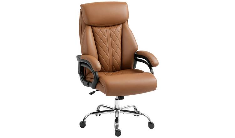 HOMCOM Faux Leather Adjustable Swivel Office Chair with Spring Padding - Brown