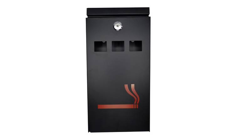 Furnished Wall Mounted Lockable Steel Outdoor Ashtray Bin - Black