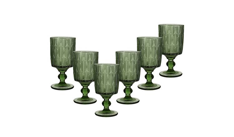 Dibor Set of 6 Botanic 350ml Glass Wine Glasses - Green