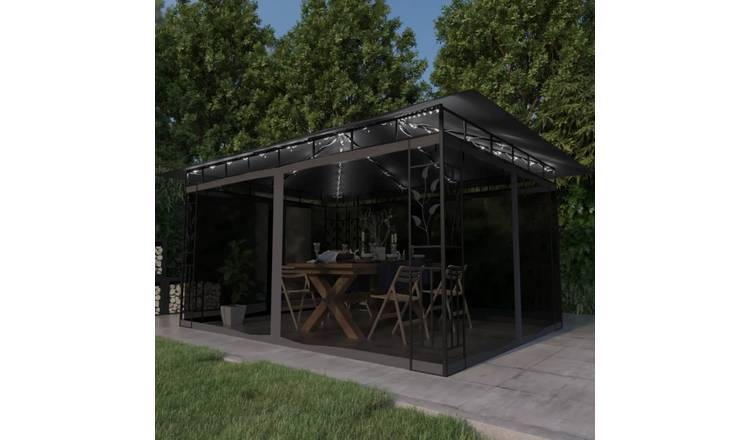 Walplus 4 x 3 x 2.73 m Gazebo with Mosquito Net and LED Lights - Anthracite