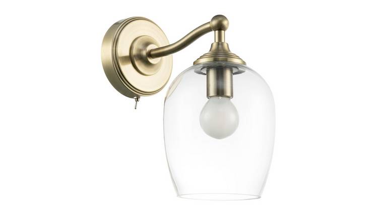 Happy Homewares in Antique Brass with Clear Glass Wall Light - 12cm