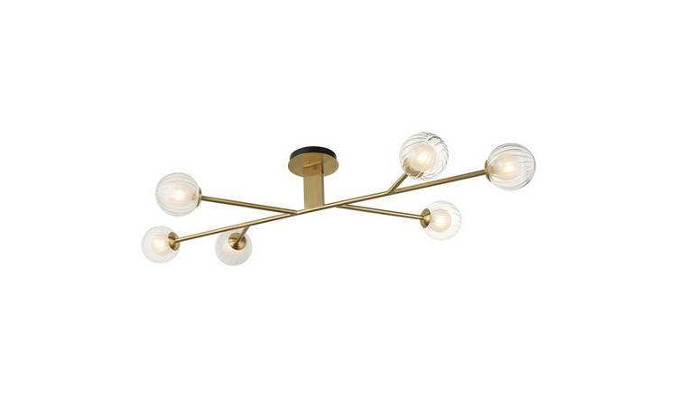 Loops Direct Satin Brass Plate Ceiling Light - Clear/Frosted Glass