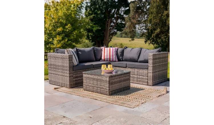 Furniture Maxi Vancouver Rattan Effect 5 Seater Corner Sofa Set-Grey