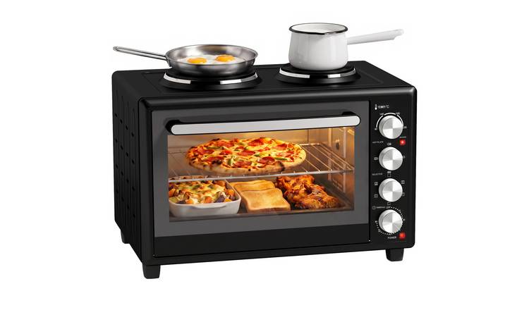 HOMCOM 36L Mini Oven with Dual Hot Plates and Adjustable Temperature - Black