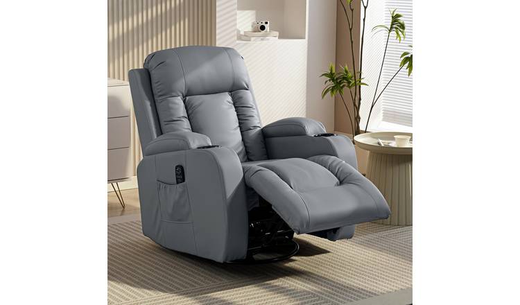 HOMCOM Faux Leather Recliner Armchair with Cup Holder - Grey