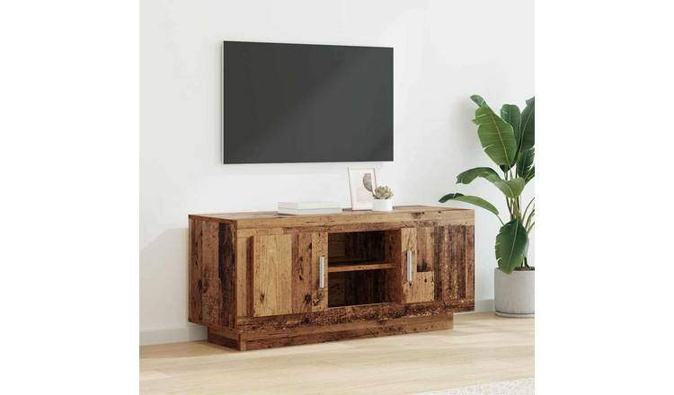 Walplus 2 Door Engineered Wood TV Cabinet 1 Shelf - Old Wood - 102 x 35 x 45 cm