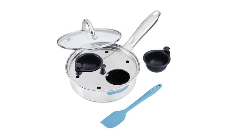 Cooks Professional Stainless Steel Egg Poacher Pan with Lid & Spatula - 2 Cup