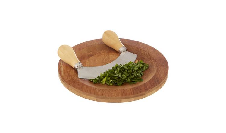 Orsina Aleki Bamboo Board with Mezzaluna Herb Chopper - Two Tone