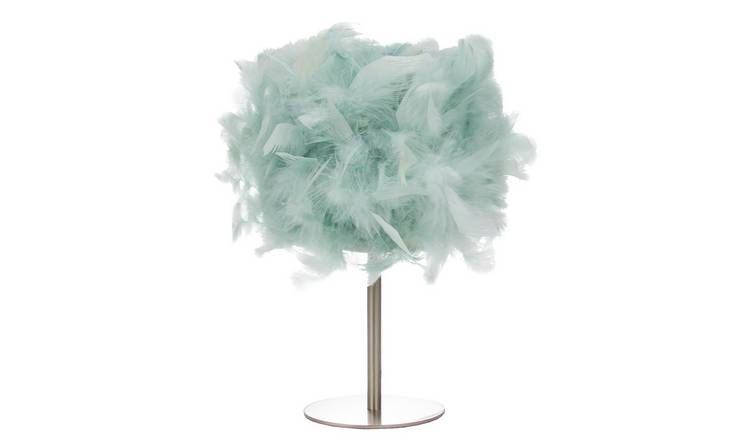 Happy Homewares Blue Real Duck Egg Feather with Satin Nickel Table Lamp - 20cm
