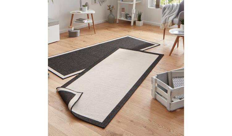 Hanse Home Black Panama Indoor Outdoor Reversible Bordered Rug - 80 x 150cm
