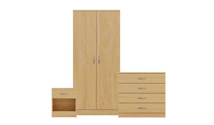 Vida Designs Riano Bedroom Set (Bedside, 4 Drawer Chest, Wardrobe) - Pine