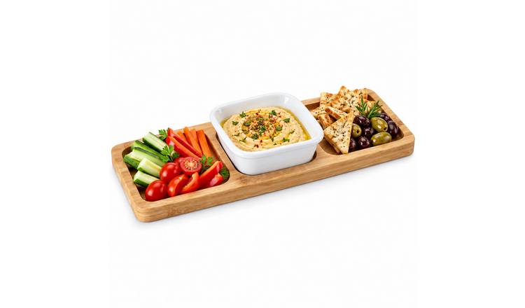 Orsina Aleki Bamboo Snack Tray With Dipping Bowl - Two Tone