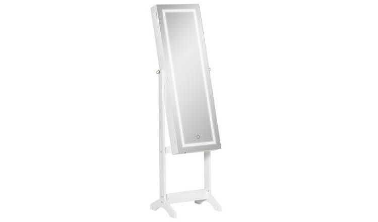 HOMCOM Lockable Jewellery Cabinet with LED Light - White