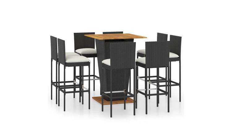 Walplus 9 Piece Poly Rattan Garden Bar Set - Black - 80 x 80 x 110 cm