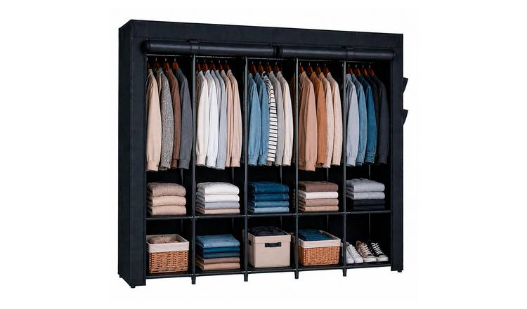 Harbour Housewares Portable Fabric Wardrobe - 211 x 45 x 167cm - Black
