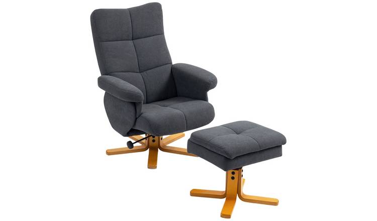 HOMCOM Linen Swivel Recliner Chair with Footstool - Grey