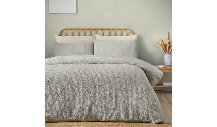 Catherine Lansfield Crinkle Seersucker Duvet Cover Set - Double - Green