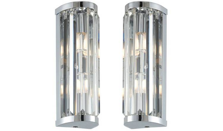 Loops Direct Pack of 2 Steel and Crystal Bathroom Wall Light - Chrome
