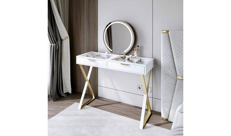 CARME Home Jess Dressing Table With Maisie LED Mirror - White/Gold
