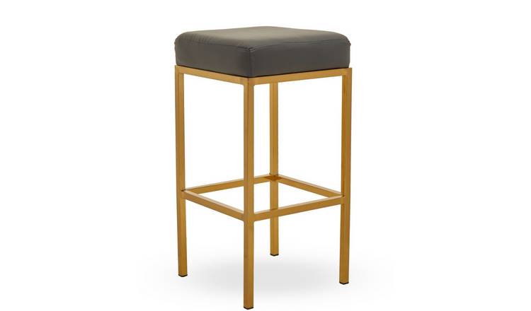 Orsina Baina Faux Leather Bar Stool – Dark Grey & Gold