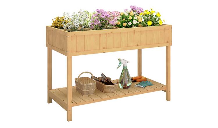 Outsunny Wooden Garden Planter with 8 Pocket - Natural Wood