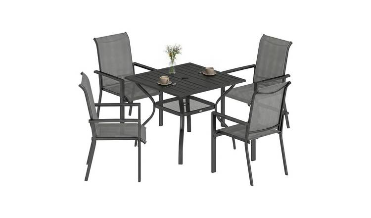 Outsunny 4 Seater Garden Dining Set with Steel Frame - Grey