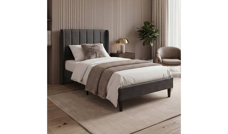 Vida Designs Vianna Single Linen Fabric Bed With Mattress - Dark Grey