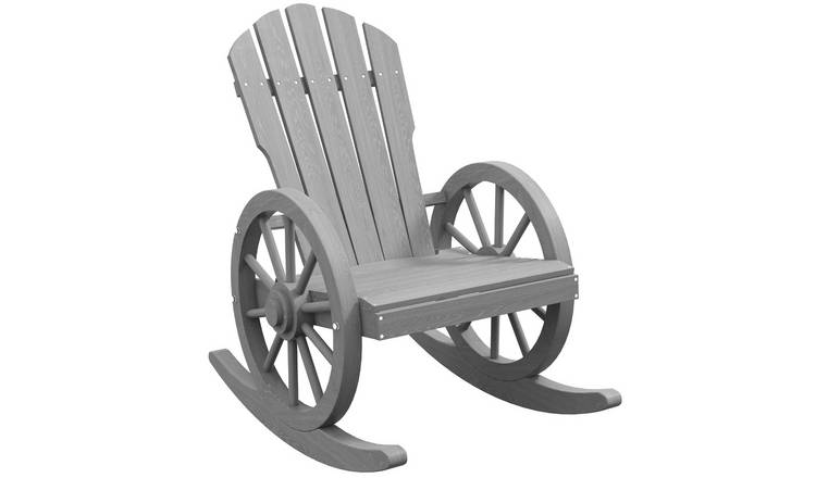 Outsunny Wooden Adirondack Rocking Recliner Armchair - Grey