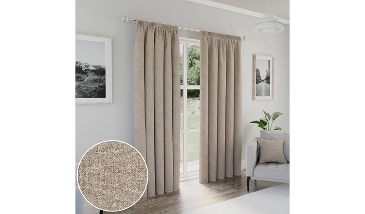 Enhanced Living Dallas Pencil Pleat Blackout Curtains - 117 x 137cm - Natural