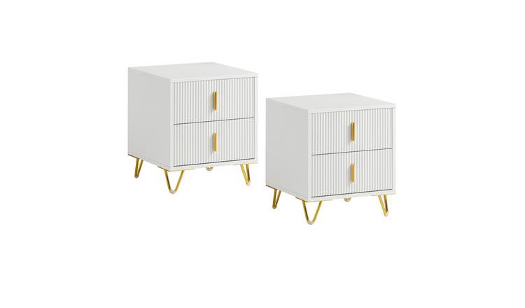 SoBuy Set of 2 Gold Metal Leg Slim Bedside Table - White