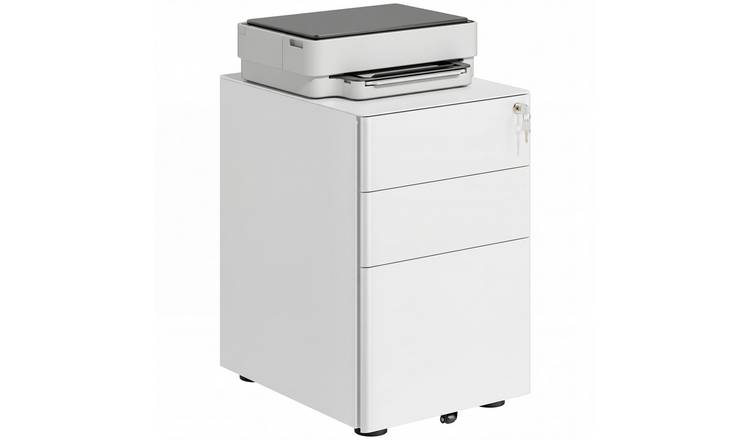 Vinsetto 3 Drawer Mobile Steel Lockable File Cabinet - White